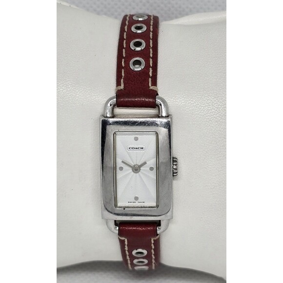 Women\'s Coach Petite Tank Silver Tone Red Leather Strap Watch 0219 14 main image 5